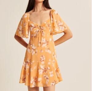 ABERCROMBIE | Orange Floral Flutter Sleeve Keyhole Mini Dress | Small BNWT